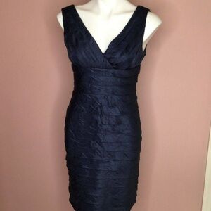 Adrianna Papell Navy Tiered Ruffle Cocktail Dress Size 4